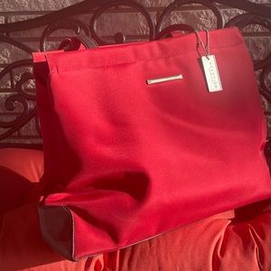 Red Shoulder Bag, Black Leather Trim, Weather Proof Bag